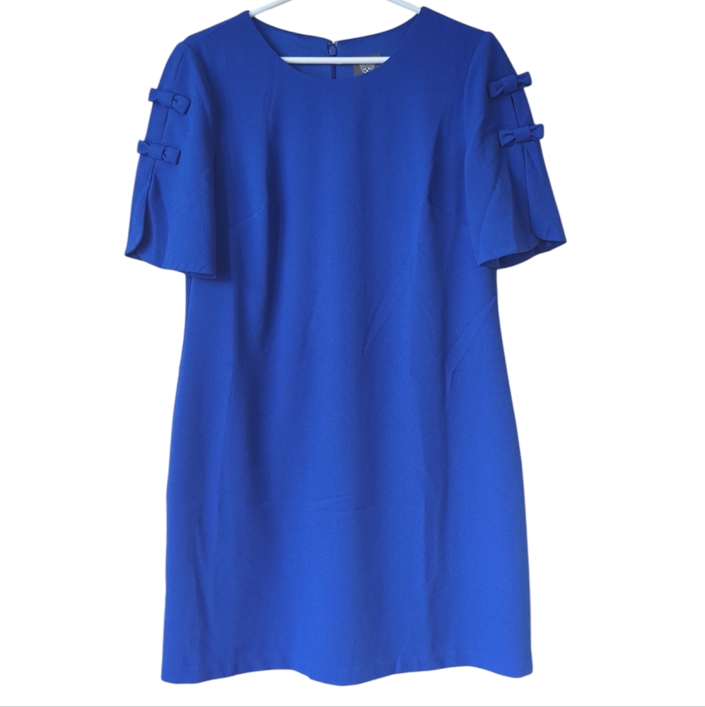 Vince Camuto Shift Dress with Bow Open Sleeve Lined Dress 8 Blue